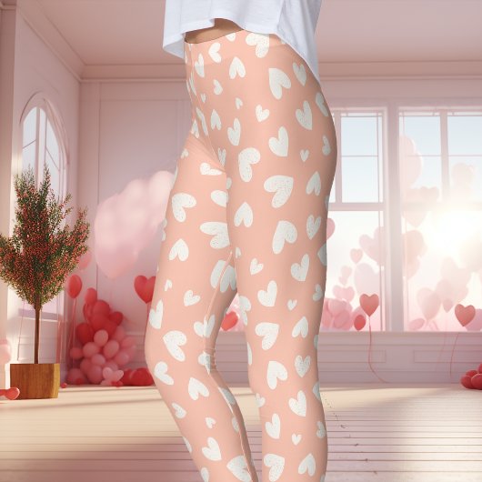 Perzik en witte hart patroon Valentijnsdag Leggings