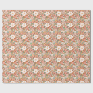 Perzik- en witte retro madeliefjes bloempatroon cadeaupapier