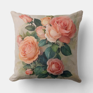 Perzik en zalm Roze bloemen Kussen
