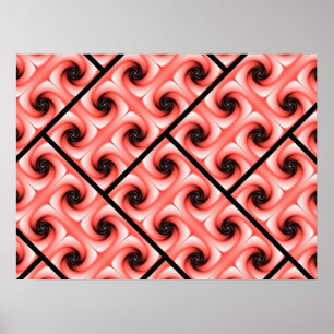 Perzik en Zwarte Volute Patroon Poster