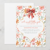 Perzik Floral Bow Coquette Baby shower Uitnodiging (Voorkant / Achterkant)