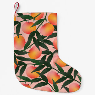 Perzik fruit roze achtergrond patroon. kleine kerstsok