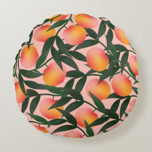 Perzik fruit roze achtergrond patroon. rond kussen