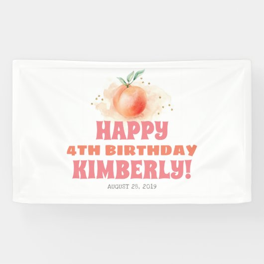 Perzik Fruit Zoet Verjaardagsfeest Spandoek (Horizontaal)