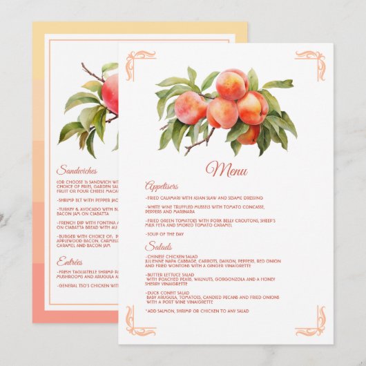 Perzik Fuzz Baby Shower Menu (Voorkant / Achterkant)