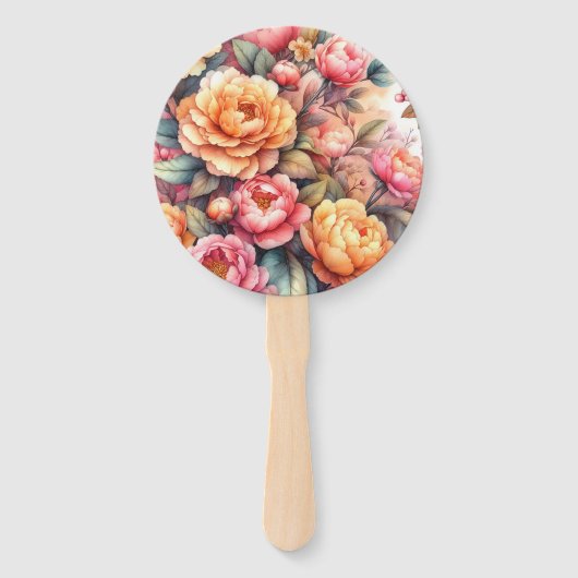 Perzik Fuzz Bloemen Bruiloft Handwaaier (Achterkant)