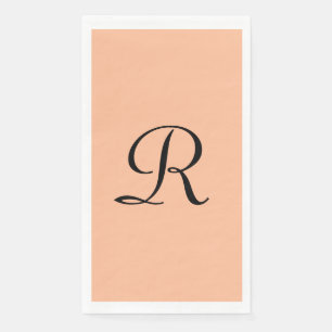 Perzik Fuzz en Zwart Monogrammed Papier Gastendoek Servet