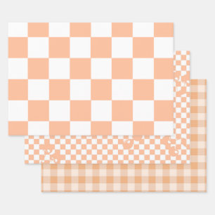 Perzik Fuzz geruit Gingham patroon Inpakpapier Vel