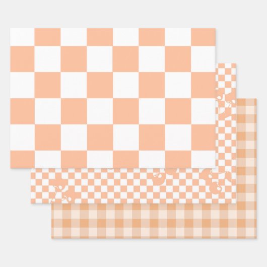 Perzik Fuzz geruit Gingham patroon Inpakpapier Vel (Set)