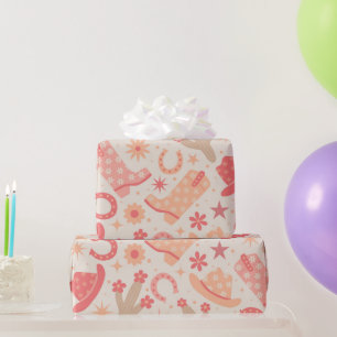 Perzik Fuzz Groovy Cowgirl-laarzen en hoeden Cadeaupapier