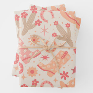 Perzik Fuzz Groovy Cowgirl laarzen en hoeden Inpakpapier Vel