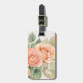 Perzik Fuzz Roze Achtergrond Monogram Naam Hart Bagagelabel (Voorkant verticaal)