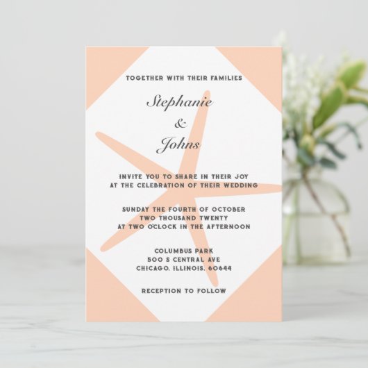 Perzik Fuzz Zeester Elegant Tropisch Strand Bruilo Kaart (Staand voorkant)