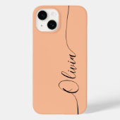Perzik Fuzz Zwart Elegant Calligrafie Script Naam Case-Mate iPhone Case (Achterkant)