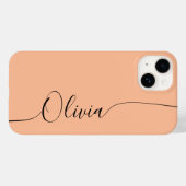 Perzik Fuzz Zwart Elegant Calligrafie Script Naam Case-Mate iPhone Case (Achterkant (horizontaal))