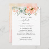 Perzik gekleurde bloemen bruiloft informatie informatiekaartje (Voorkant / Achterkant)