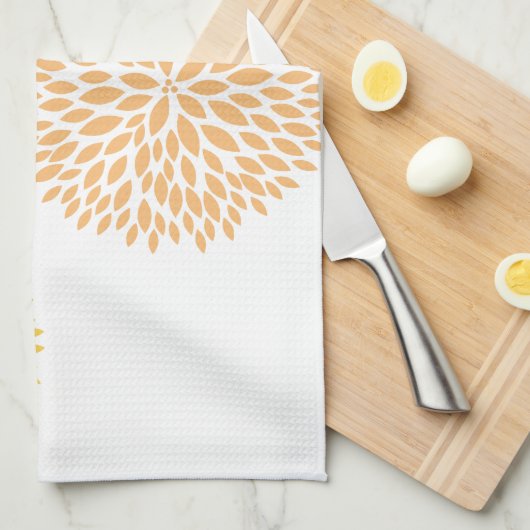 Perzik gele bloemen theedoek (Quarter Fold)