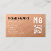 Perzik geometrisch mesh patroon QR code Monogram Visitekaartje (Voorkant)