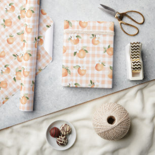 Perzik Gingham Cadeau voor Babyborrel Cadeaupapier