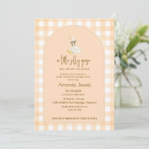 Perzik Gingham Klein Ganzebruine Strik Baby Shower Kaart