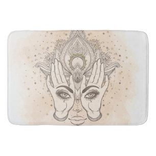 Perzik & Goud Boho Lotus Bloem Schoonheid Badmat