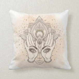 Perzik & Goud Boho Lotus Bloem Schoonheid Kussen
