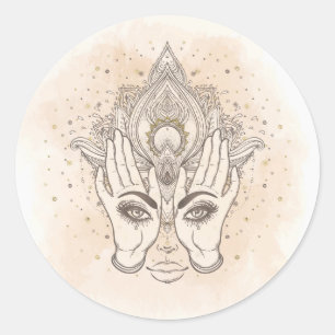 Perzik & Goud Boho Lotus Bloem Schoonheid Ronde Sticker