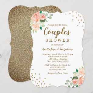 Perzik Gouden Bloemconfetti Bruiloft Couples Showe Kaart
