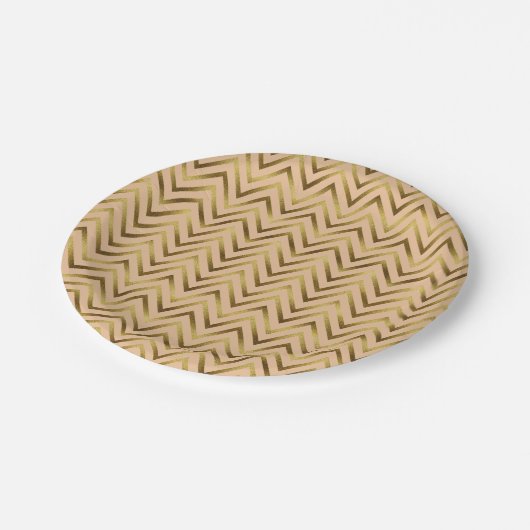 Perzik & Gouden Chevron Strepen Papieren Bordje (Gekanteld)