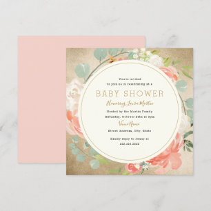 Perzik Gouden Glans Krans Bloemige Baby Shower Kaart