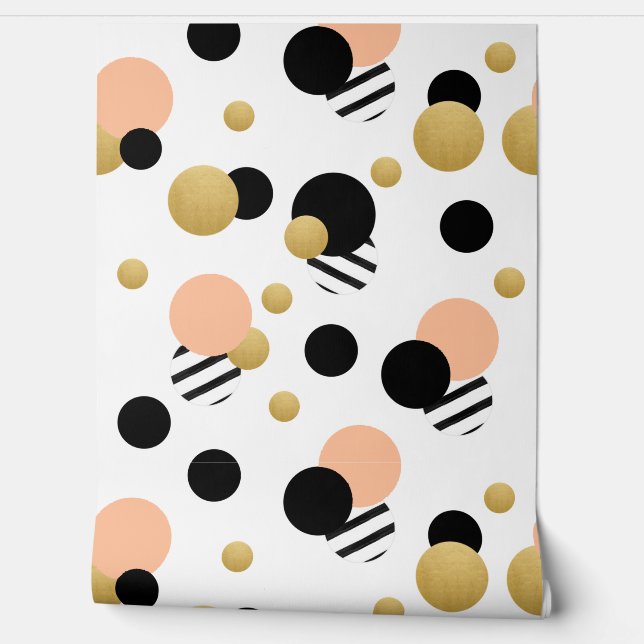 Perzik gouden polka dot behang (Afrollen)