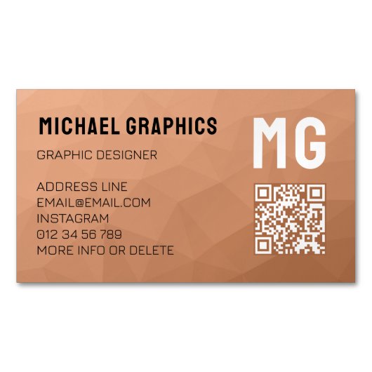 Perzik gradiënt geometrisch mesh patroon QR code Magnetisch Visitekaartje (Voorkant)