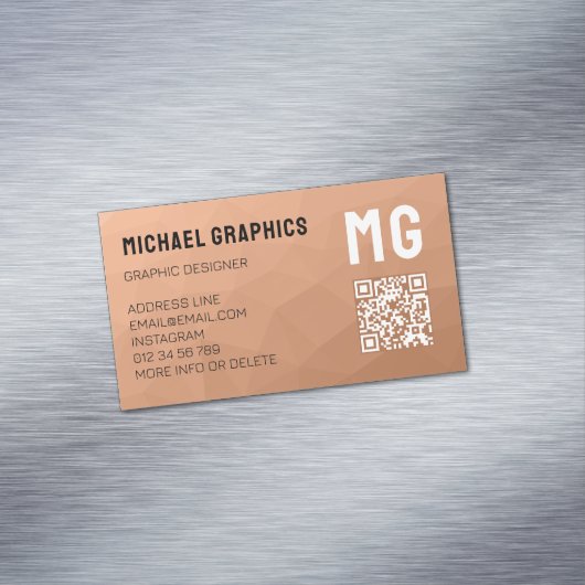 Perzik gradiënt geometrisch mesh patroon QR code Magnetisch Visitekaartje (Voorbeeld)