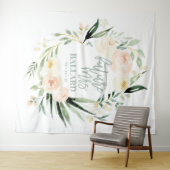 Perzik + groene aquarel bloem bruidsshower tape wandkleed (In Situ (horizontaal))