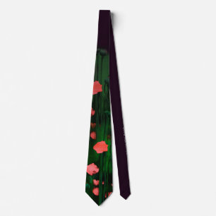 Perzik & Groene Bloemen, Bloemig Kunst Sjabloon El Stropdas