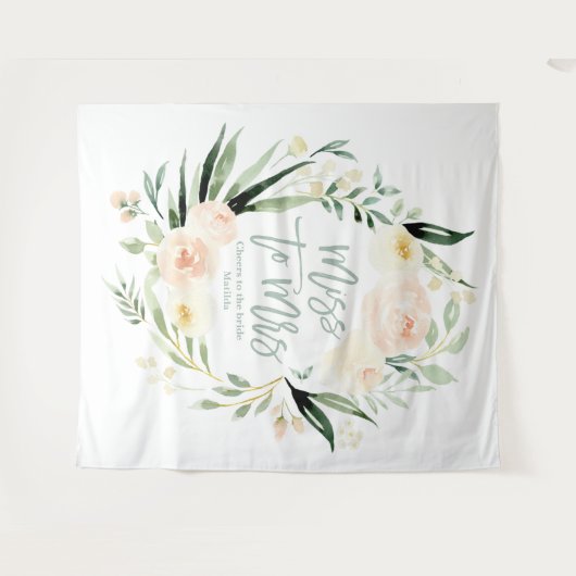 Perzik groene bloemige bruidsfeest Miss to Mrs Wandkleed (Voorkant (horizontaal))