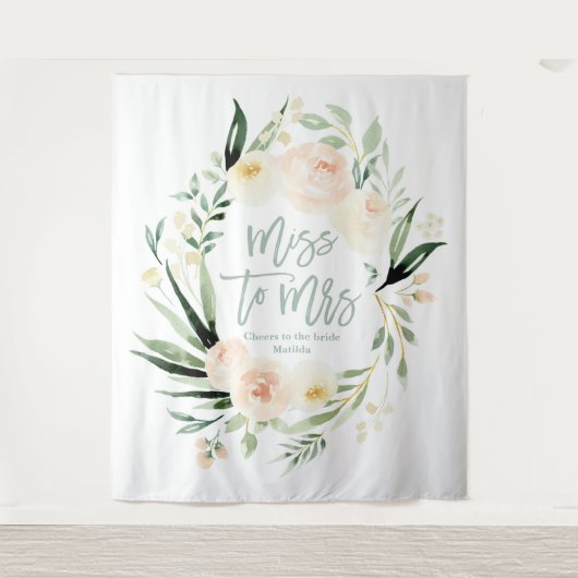 Perzik groene bloemige bruidsfeest Miss to Mrs Wandkleed (Voorkant)