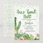 Perzik Groene Taco Over Twee 2e Verjaardag Uitnodi Kaart (Voorkant / Achterkant)