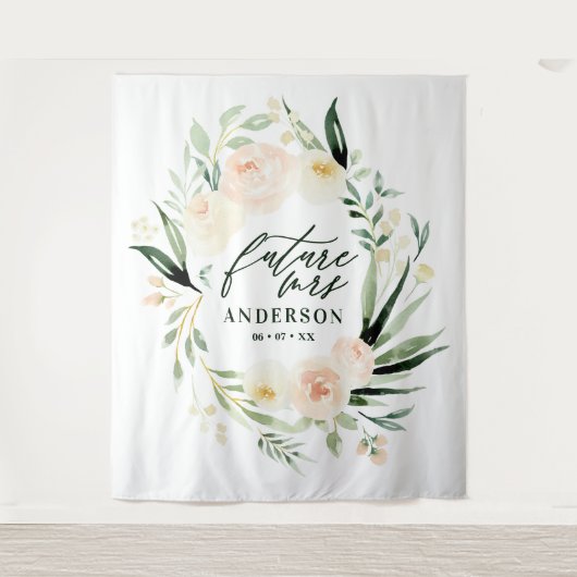 Perzik + groene waterverf bloemige bruidsdouche wandkleed (Voorkant)