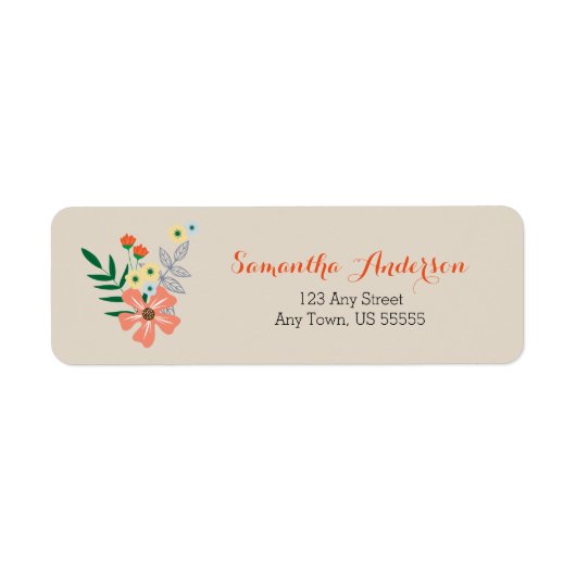 Perzik Hand getrokken bloemen, gepersonaliseerd Etiket (Voorkant)