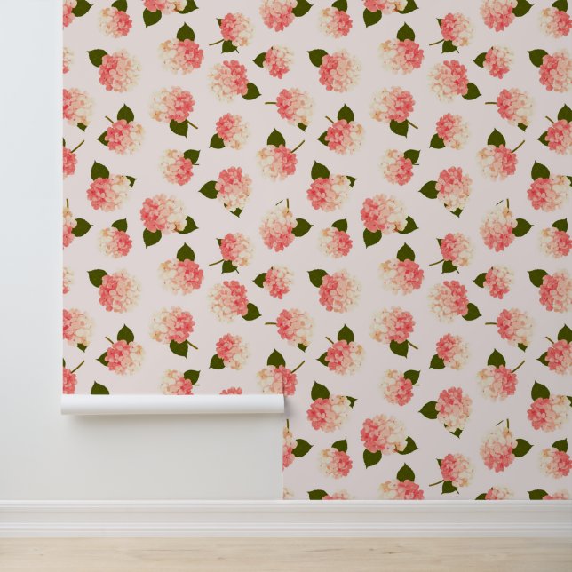 Perzik Hydrangea Harmonie Behang (Applicatie)