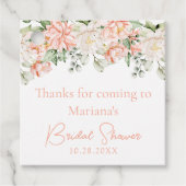 Perzik ivoorkleurige bloem bruiloftsborrel bedankjes labels (Voorkant)
