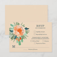 Perzik Jade Turquoise Bloem Bruiloft RSVP Kaarten