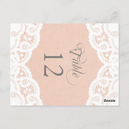 Perzik Kant Dagelijks Bruiloft Tafel Nummer Tafel Briefkaart (Achterkant)