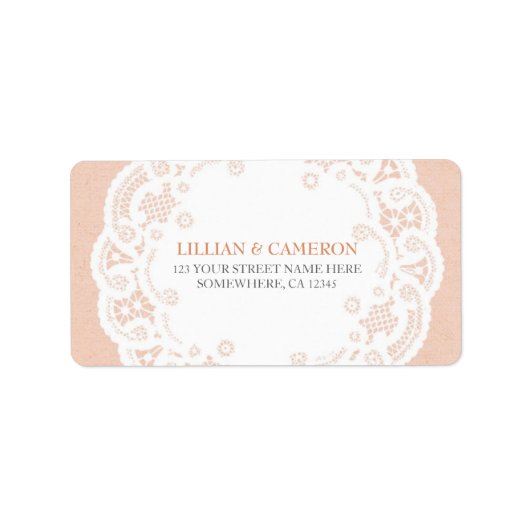 Perzik Kant Doily Adresetiketten Etiket (Voorkant)