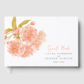Perzik kersenbloesem waterverf aangepaste bruiloft gastenboek (Voorkant)