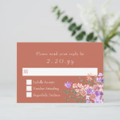 Perzik, Klei, Lila Rose Bouquet bruiloft RSVP Kaar (Staand voorkant)