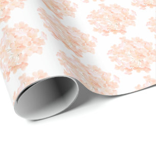 Perzik Kleurige Hortensia Op Wit Cadeaupapier