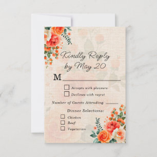 Perzik Koraal Bloemen Bruiloft RSVP Kaart Elegant