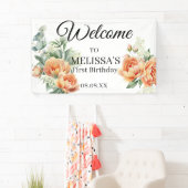 Perzik Koraal Groen Welkom Eerste Verjaardag Bord Spandoek (Insitu)